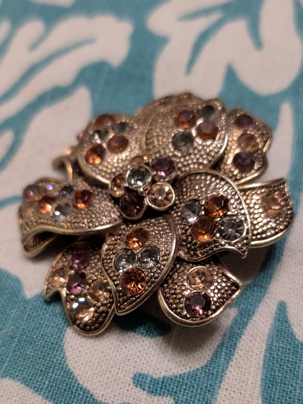 Vintage LC Liz Claiborne Gold-Tone Floral Crystal Statement Brooch